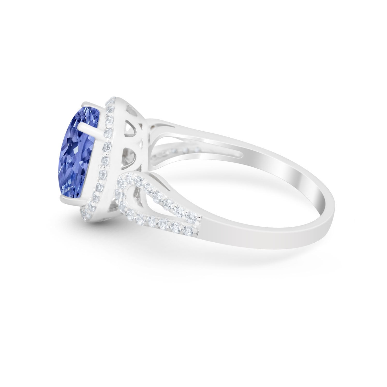 Halo Art Deco Engagement Ring Round Simulated Cubic Zirconia 925 Sterling Silver