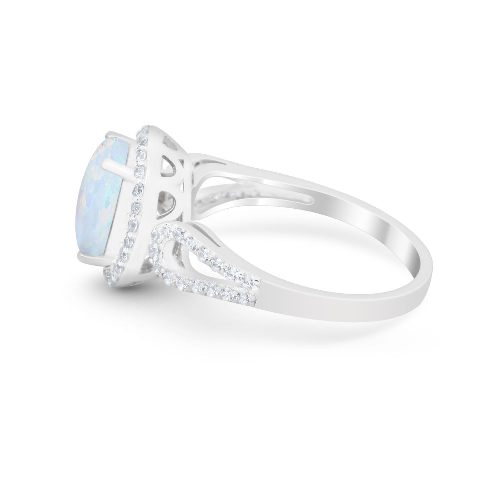 Halo Art Deco Engagement Ring Round Simulated Cubic Zirconia 925 Sterling Silver