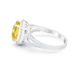 Halo Art Deco Engagement Ring Round Simulated Cubic Zirconia 925 Sterling Silver