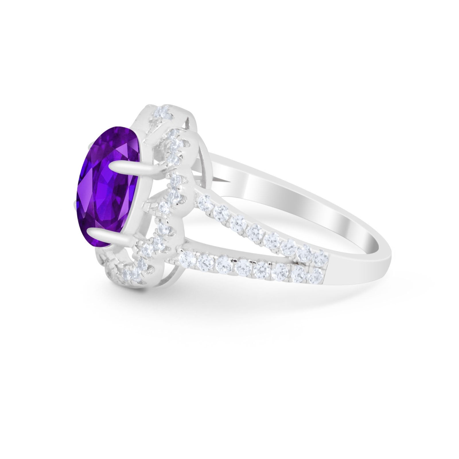 Vintage Style Oval Engagement Ring Round Simulated CZ 925 Sterling Silver