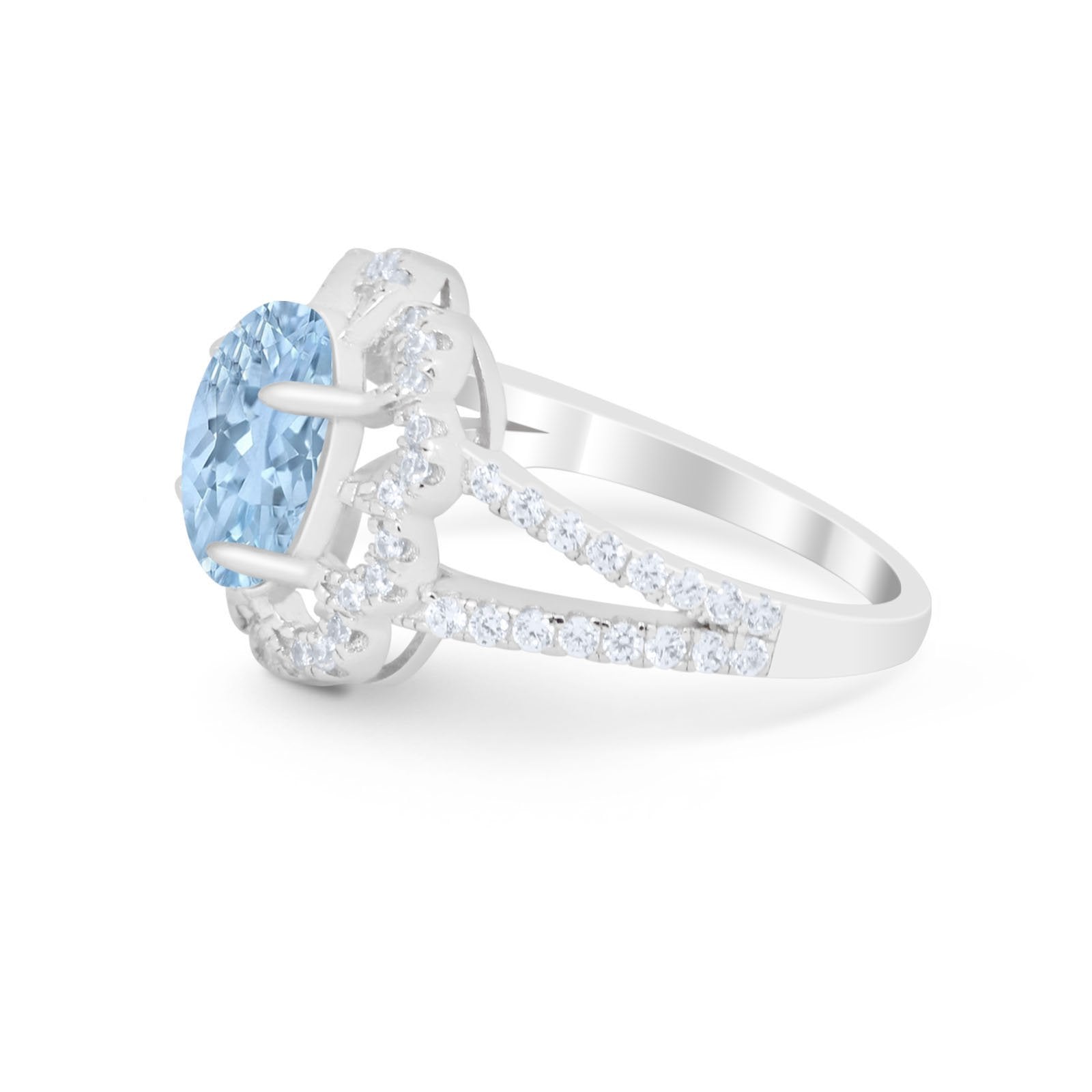 Vintage Style Oval Engagement Ring Round Simulated CZ 925 Sterling Silver