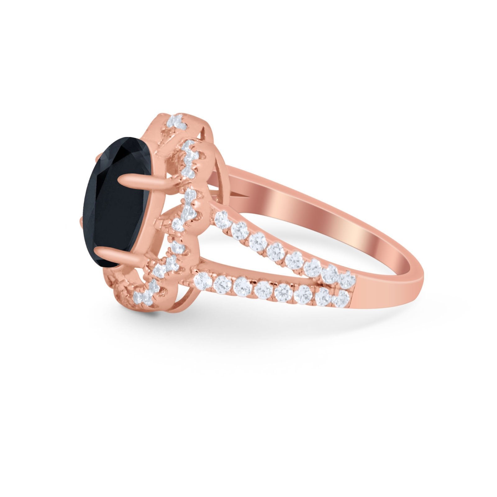 Vintage Style Oval Engagement Ring Round Simulated CZ 925 Sterling Silver