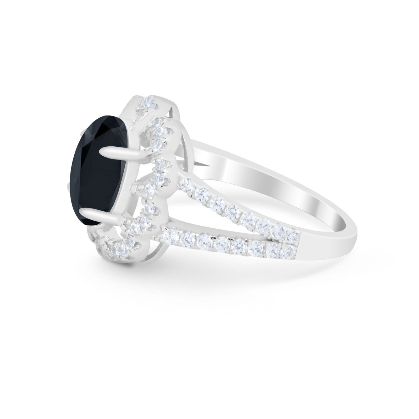 Vintage Style Oval Engagement Ring Round Simulated CZ 925 Sterling Silver