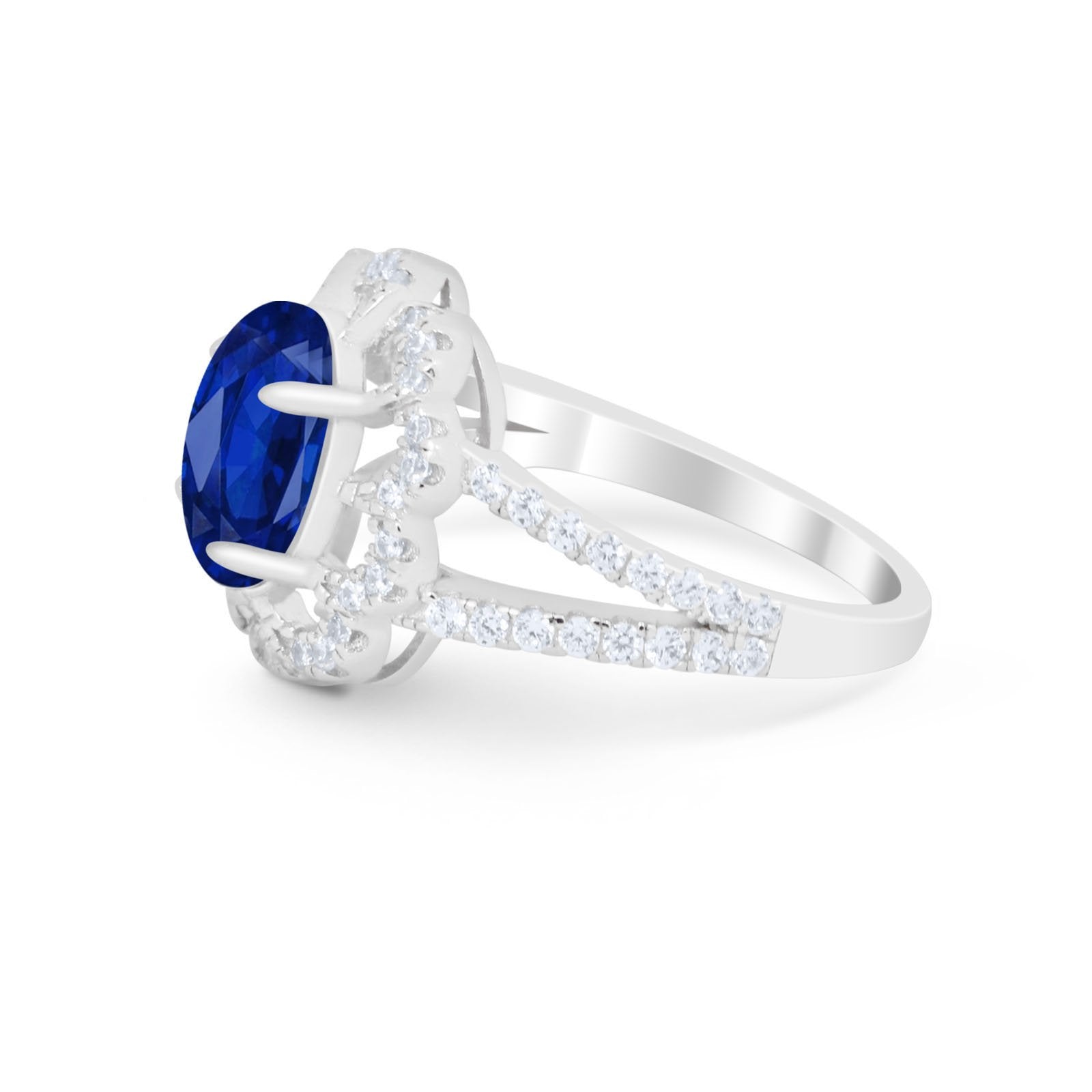 Vintage Style Oval Engagement Ring Round Simulated CZ 925 Sterling Silver
