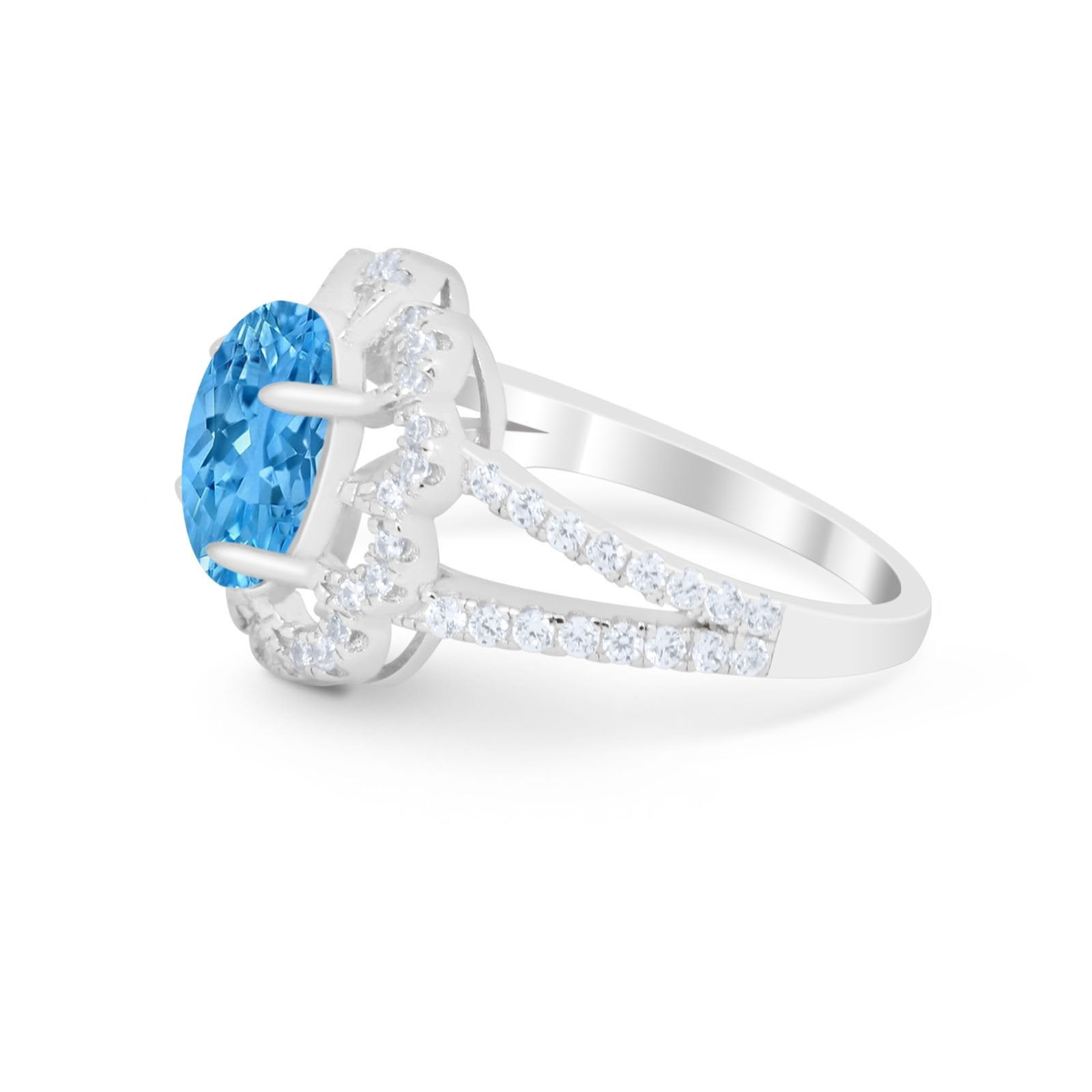 Vintage Style Oval Engagement Ring Round Simulated CZ 925 Sterling Silver