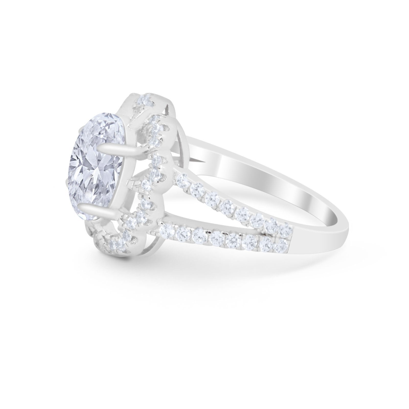 Vintage Style Oval Engagement Ring Round Simulated CZ 925 Sterling Silver