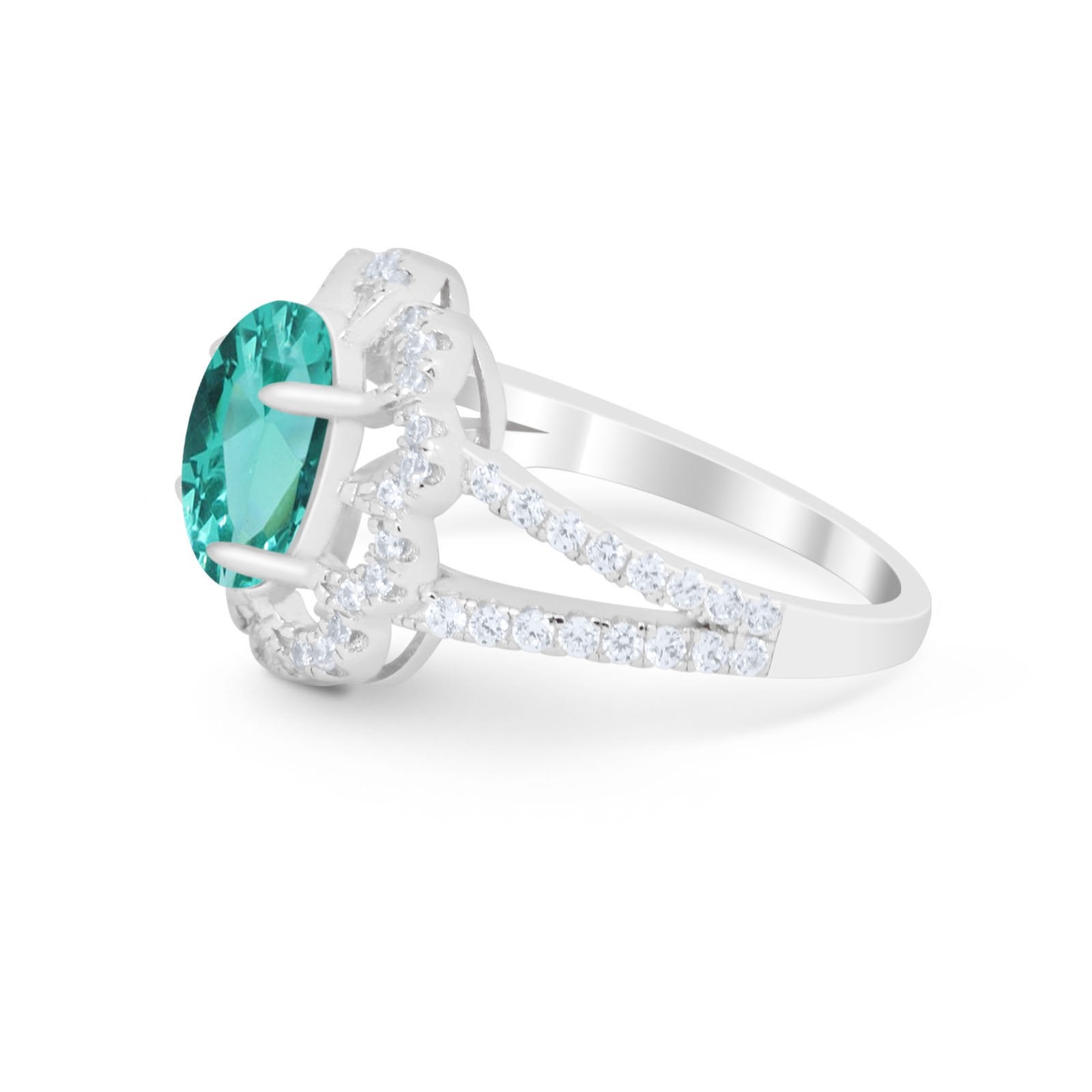Vintage Style Oval Engagement Ring Round Simulated CZ 925 Sterling Silver