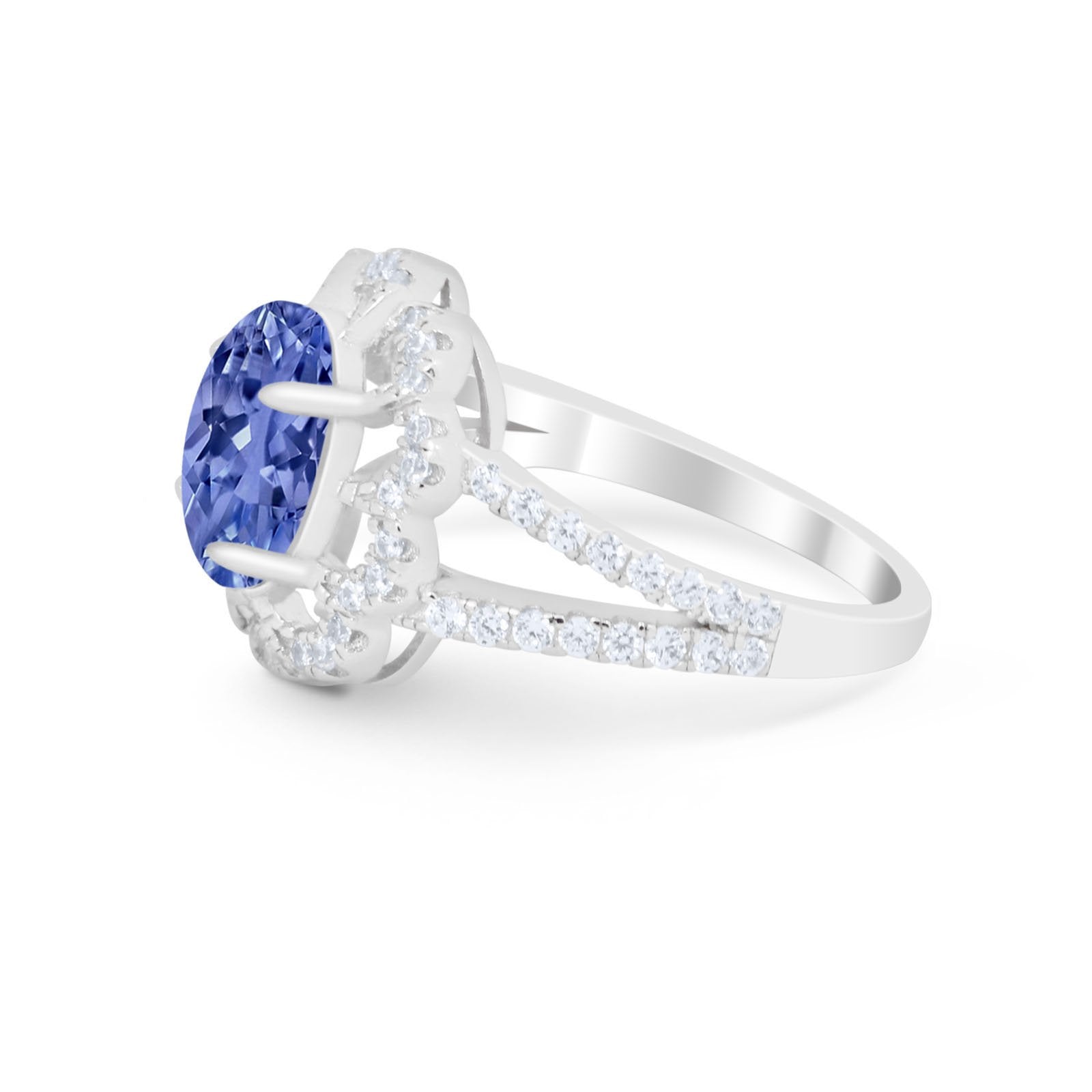 Vintage Style Oval Engagement Ring Round Simulated CZ 925 Sterling Silver