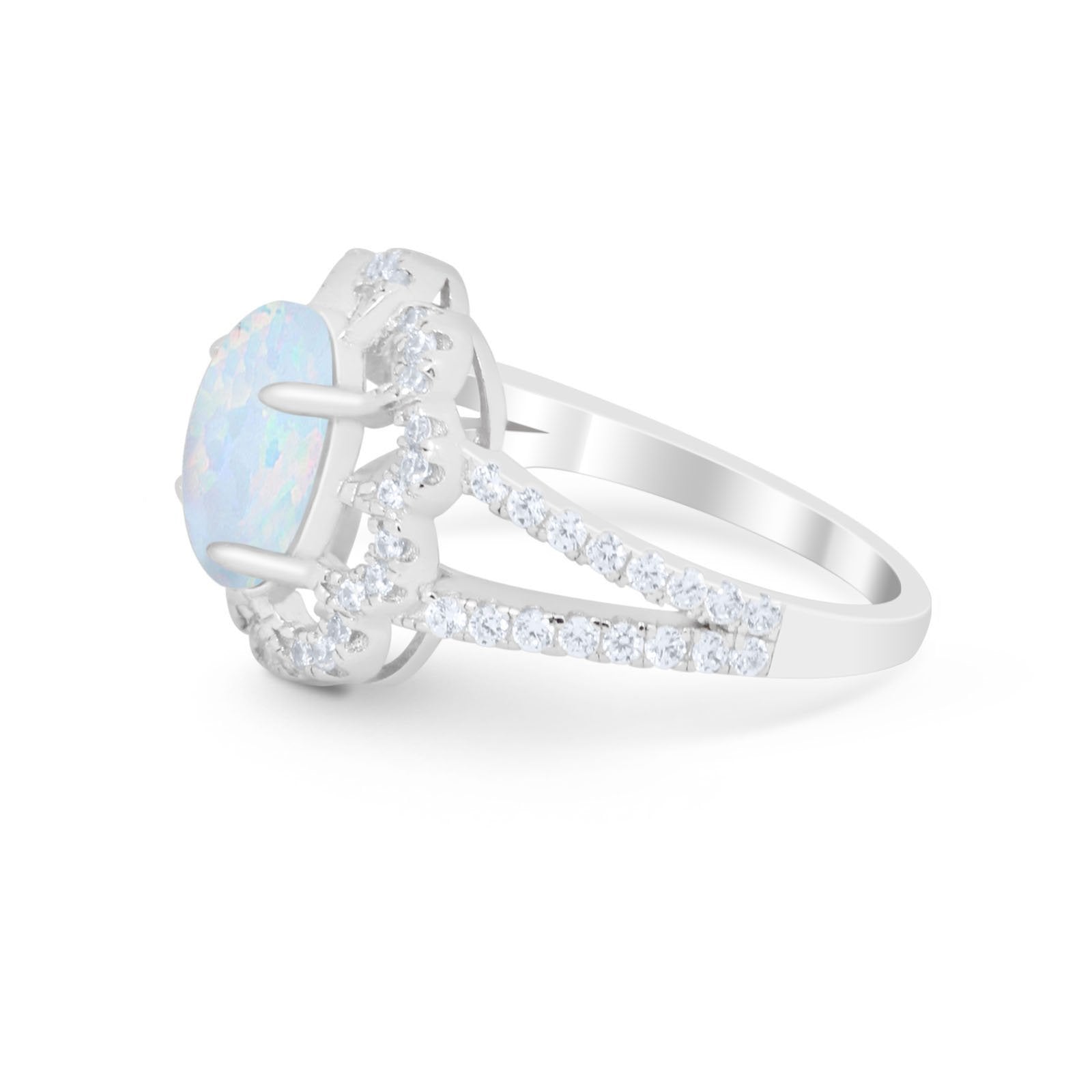 Vintage Style Oval Engagement Ring Round Simulated CZ 925 Sterling Silver