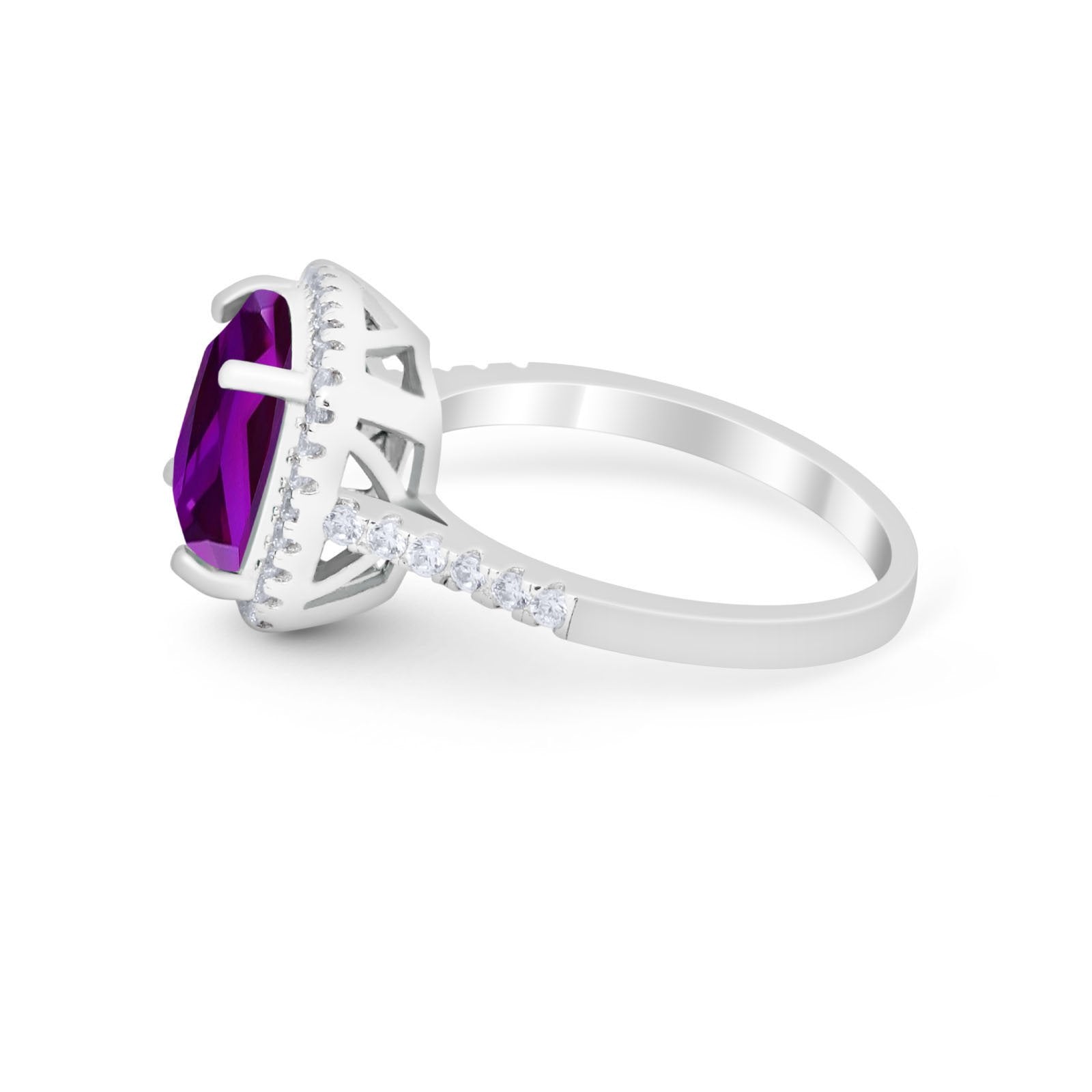 Halo Cushion Cut Engagement Ring Round Simulated Cubic Zirconia 925 Sterling Silver BA1066