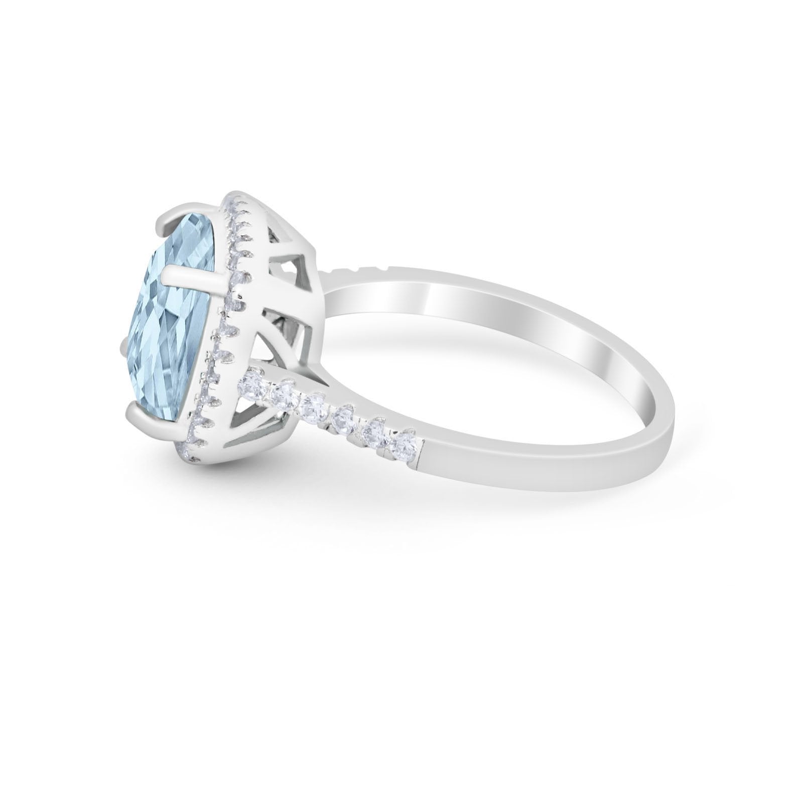 Halo Cushion Cut Engagement Ring Round Simulated Cubic Zirconia 925 Sterling Silver BA1066