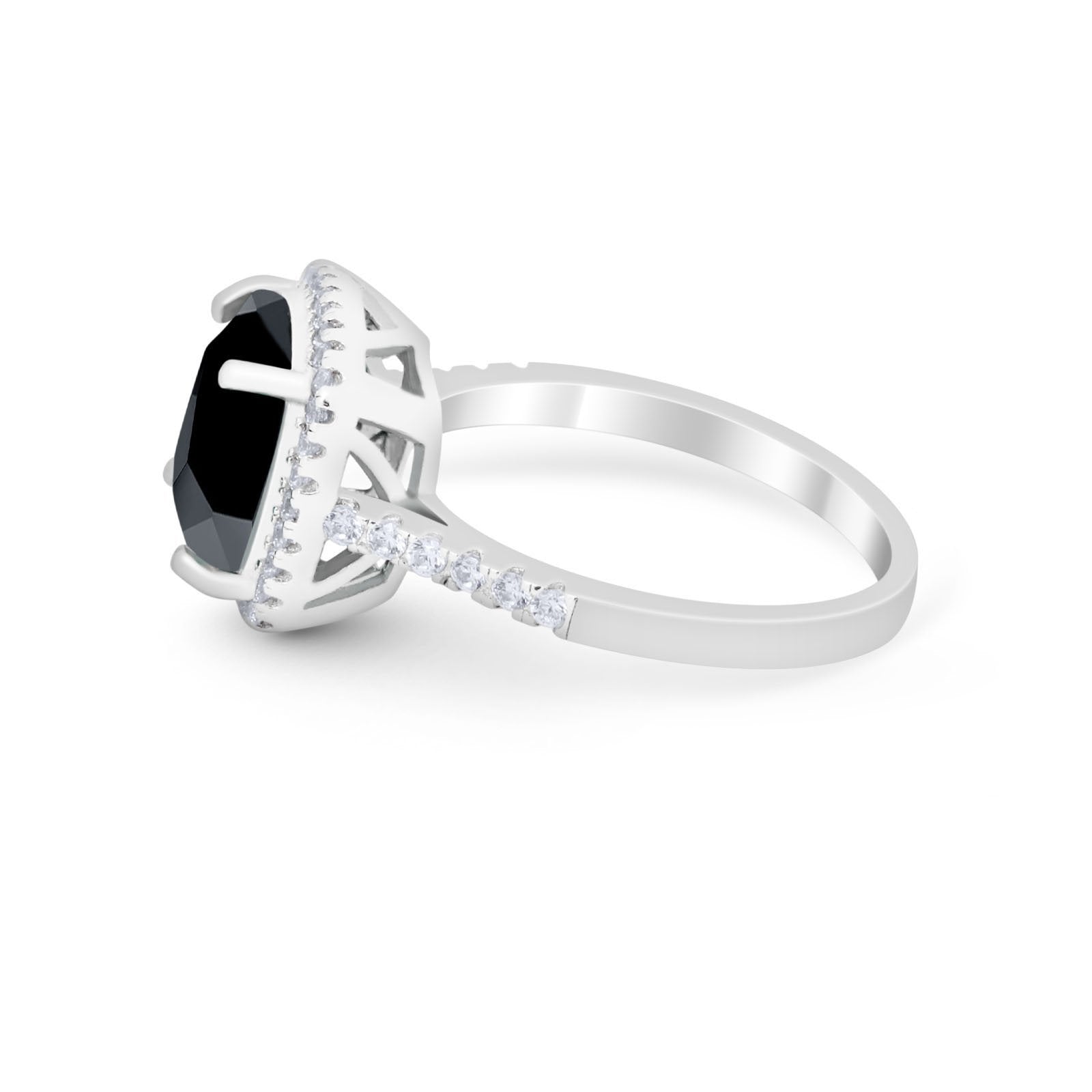 Halo Cushion Cut Engagement Ring Round Simulated Cubic Zirconia 925 Sterling Silver BA1066