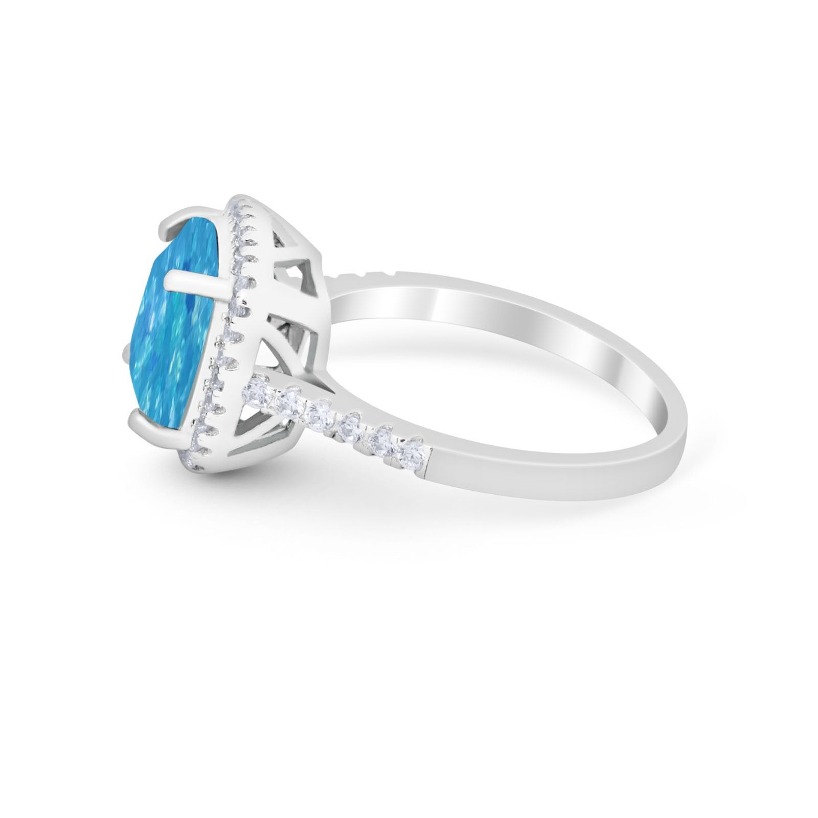 Halo Cushion Cut Engagement Ring Round Simulated Cubic Zirconia 925 Sterling Silver BA1066