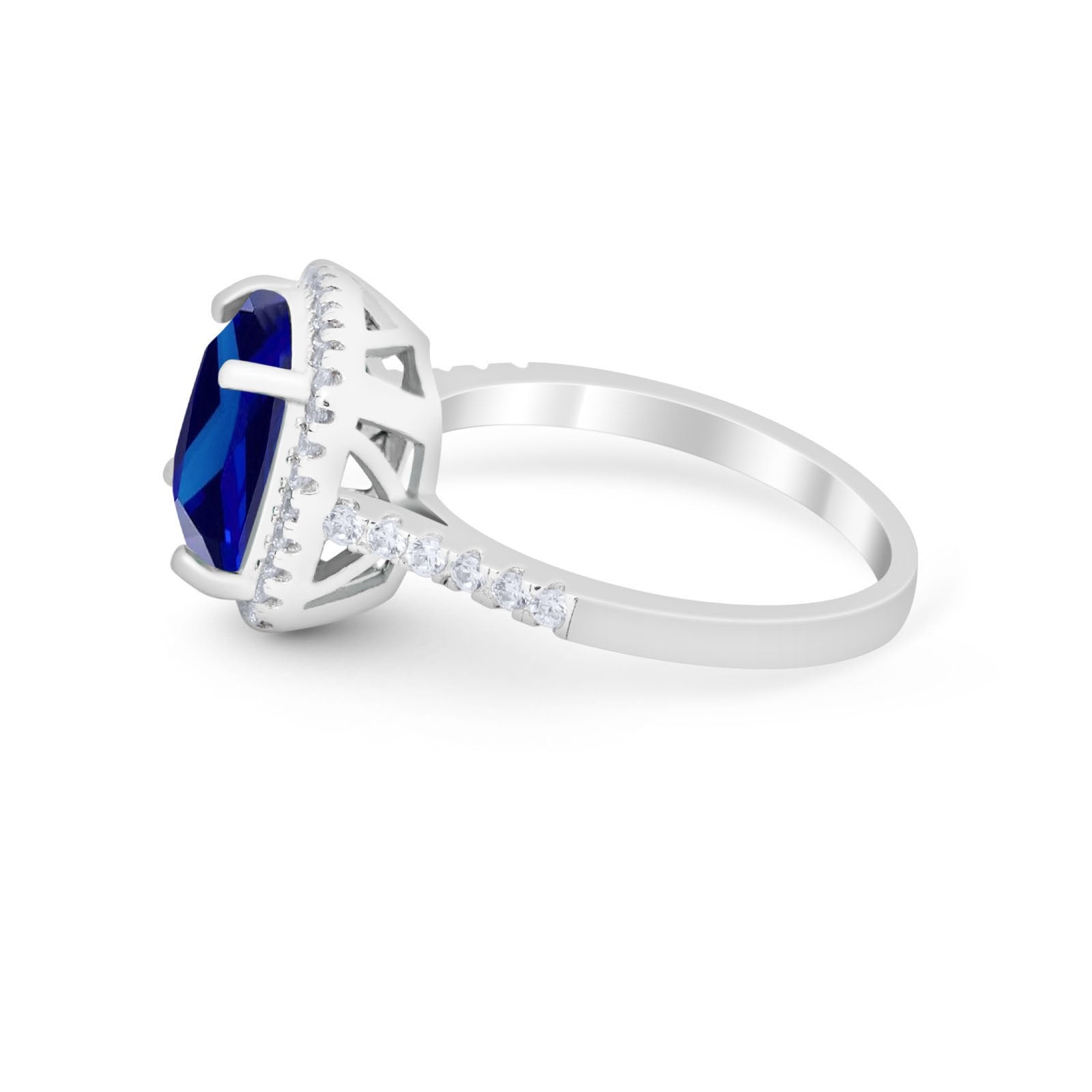 Halo Cushion Cut Engagement Ring Round Simulated Cubic Zirconia 925 Sterling Silver BA1066