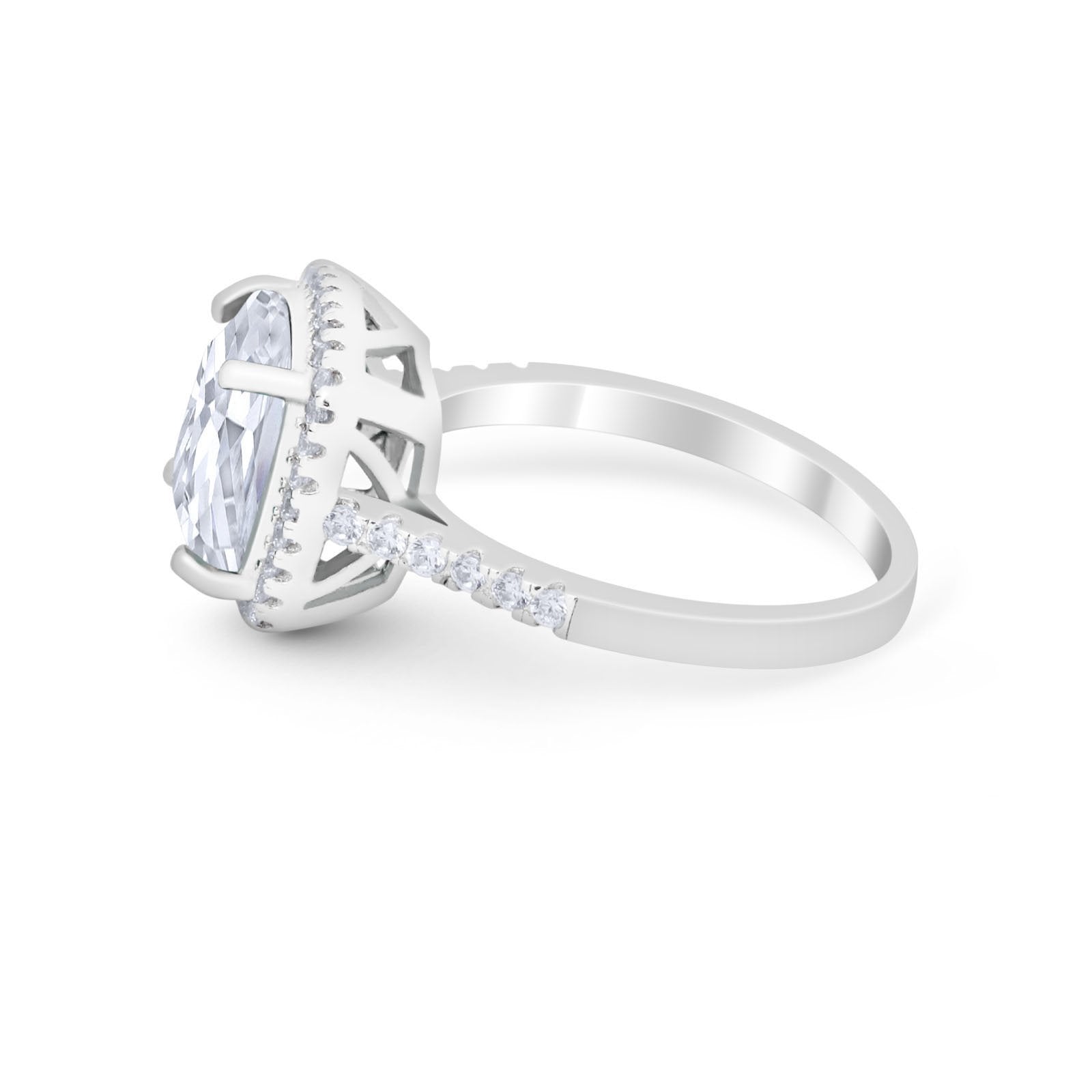 Halo Cushion Cut Engagement Ring Round Simulated Cubic Zirconia 925 Sterling Silver BA1066