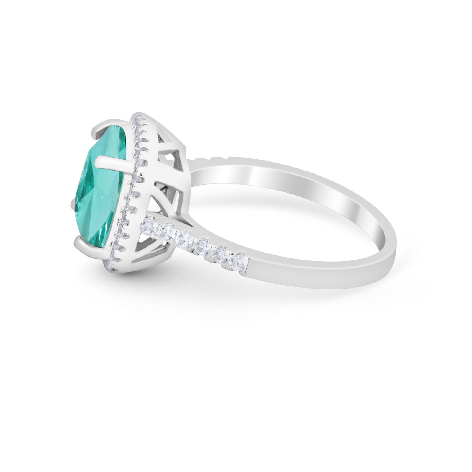 Halo Cushion Cut Engagement Ring Round Simulated Cubic Zirconia 925 Sterling Silver BA1066