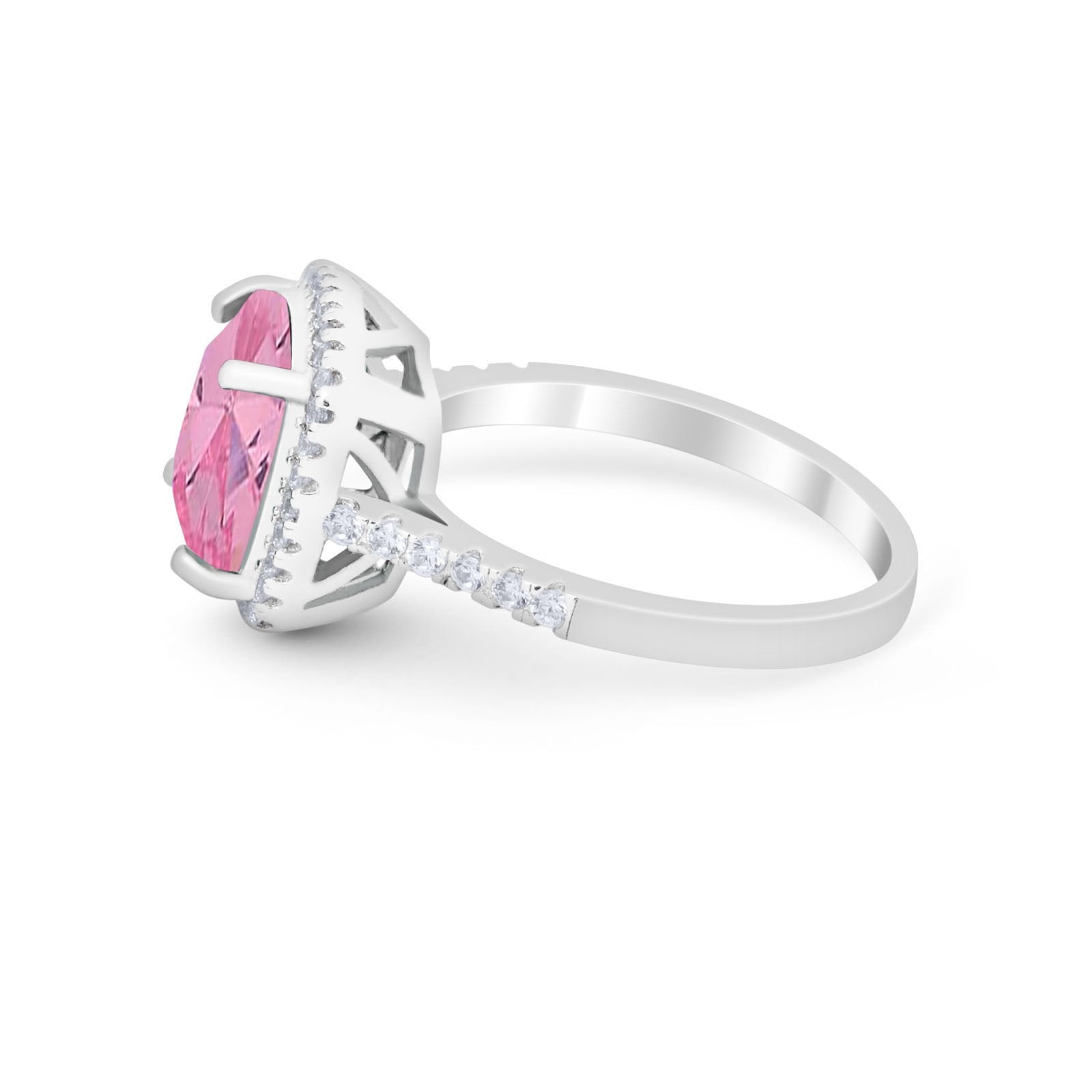 Halo Cushion Cut Engagement Ring Round Simulated Cubic Zirconia 925 Sterling Silver BA1066