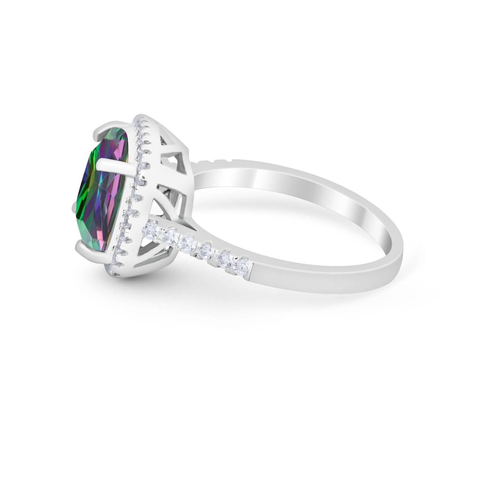 Halo Cushion Cut Engagement Ring Round Simulated Cubic Zirconia 925 Sterling Silver BA1066