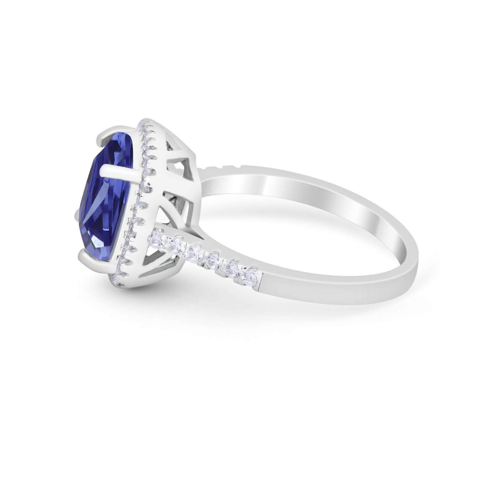Halo Cushion Cut Engagement Ring Round Simulated Cubic Zirconia 925 Sterling Silver BA1066