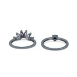 Two Piece Bridal Set Marquise Art Deco Wedding Engagement Ring Set Round Simulated Cubic Zirconia & Lab White Opal Band 925 Sterling Silver