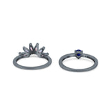 Two Piece Bridal Set Marquise Art Deco Wedding Engagement Ring Set Round Simulated Cubic Zirconia & Lab White Opal Band 925 Sterling Silver