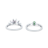 Two Piece Bridal Set Marquise Art Deco Wedding Engagement Ring Set Round Simulated Cubic Zirconia & Lab White Opal Band 925 Sterling Silver