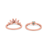 Two Piece Bridal Set Marquise Art Deco Wedding Engagement Ring Set Round Simulated Cubic Zirconia & Lab White Opal Band 925 Sterling Silver