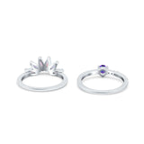 Two Piece Bridal Set Marquise Art Deco Wedding Engagement Ring Set Round Simulated Cubic Zirconia & Lab White Opal Band 925 Sterling Silver