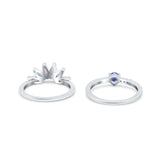 Two Piece Bridal Set Marquise Art Deco Wedding Engagement Ring Set Round Simulated Cubic Zirconia & Lab White Opal Band 925 Sterling Silver