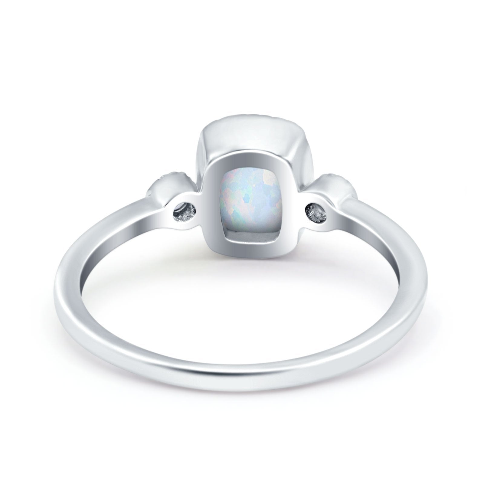 Emerald Cut Three Stone Lab Created Opal Ring Cubic Zirconia 925 Sterling Silver
