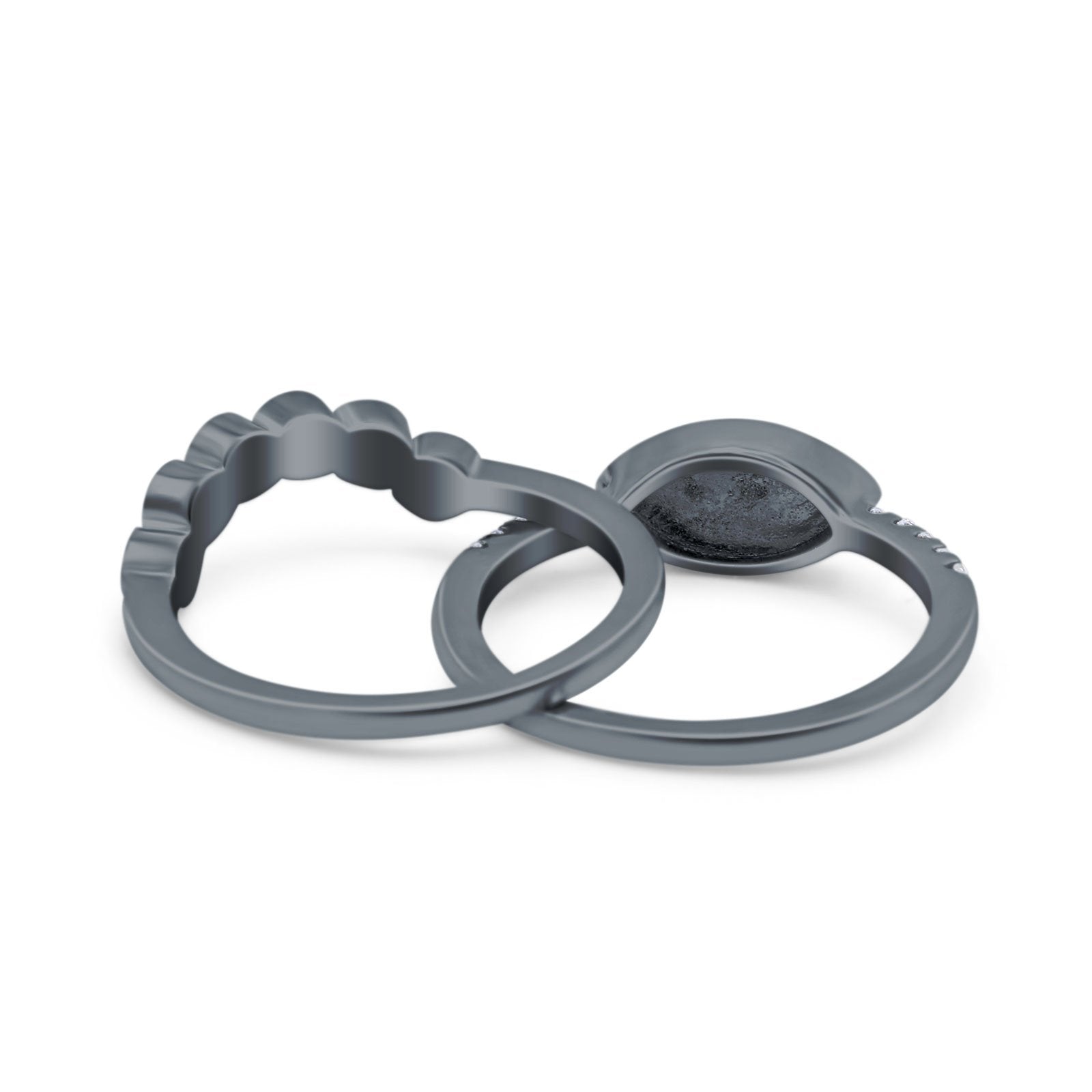 Two Piece Bridal Set Round Lab White Opal Marquise Art Deco Wedding Engagement Ring Set Round CZ Band 925 Sterling Silver