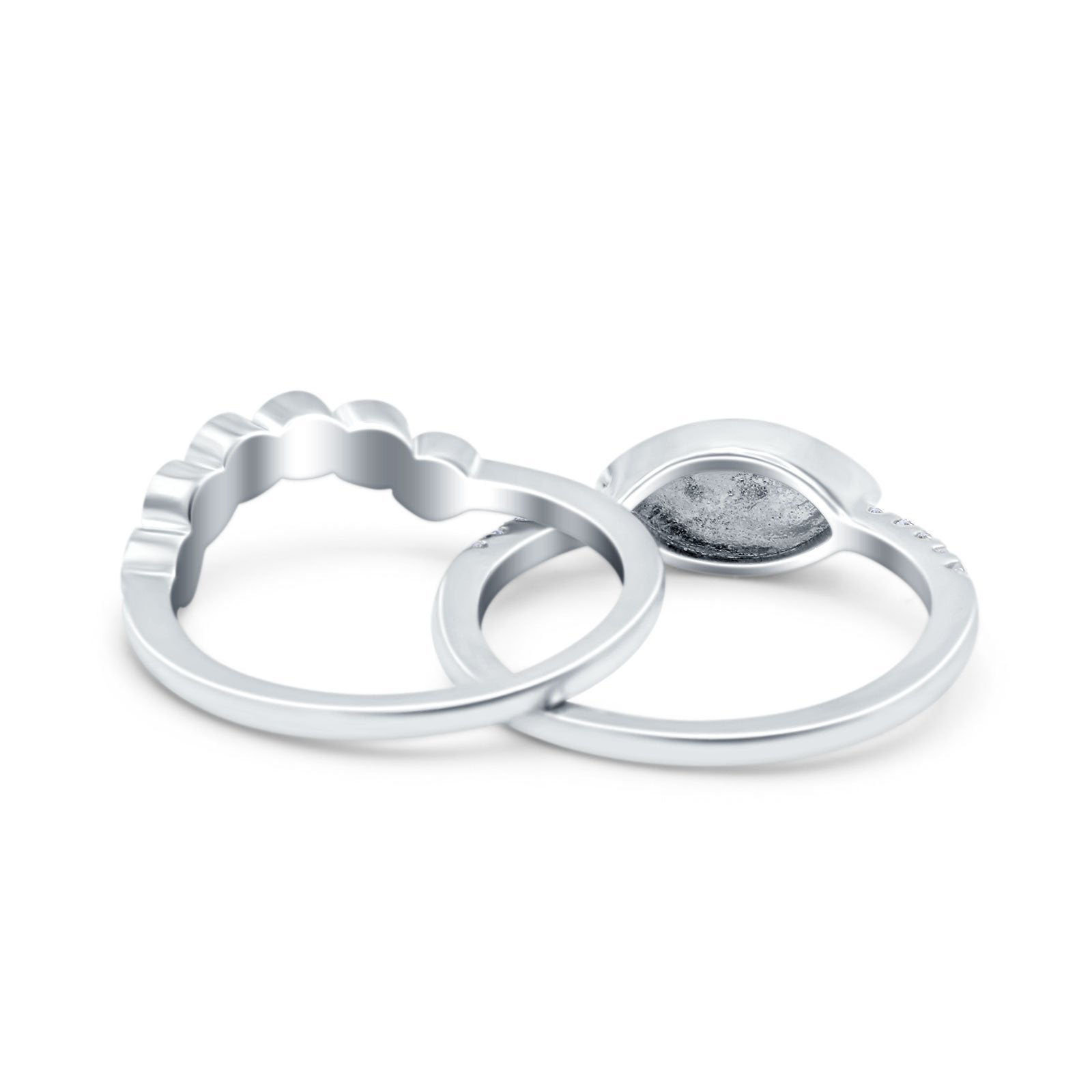 Two Piece Bridal Set Round Lab White Opal Marquise Art Deco Wedding Engagement Ring Set Round CZ Band 925 Sterling Silver