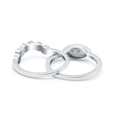 Two Piece Bridal Set Round Lab White Opal Marquise Art Deco Wedding Engagement Ring Set Round CZ Band 925 Sterling Silver