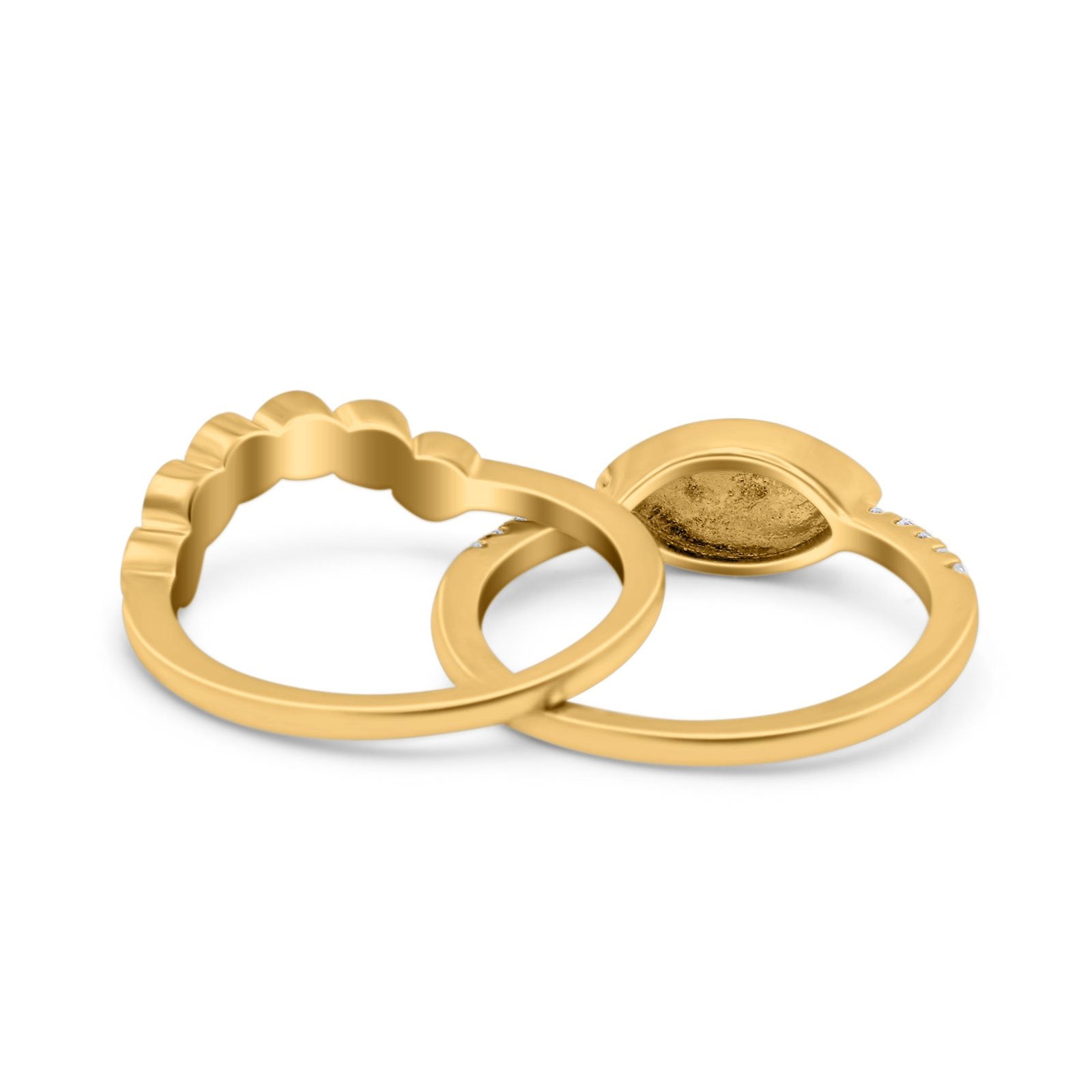 Two Piece Bridal Set Round Lab White Opal Marquise Art Deco Wedding Engagement Ring Set Round CZ Band 925 Sterling Silver