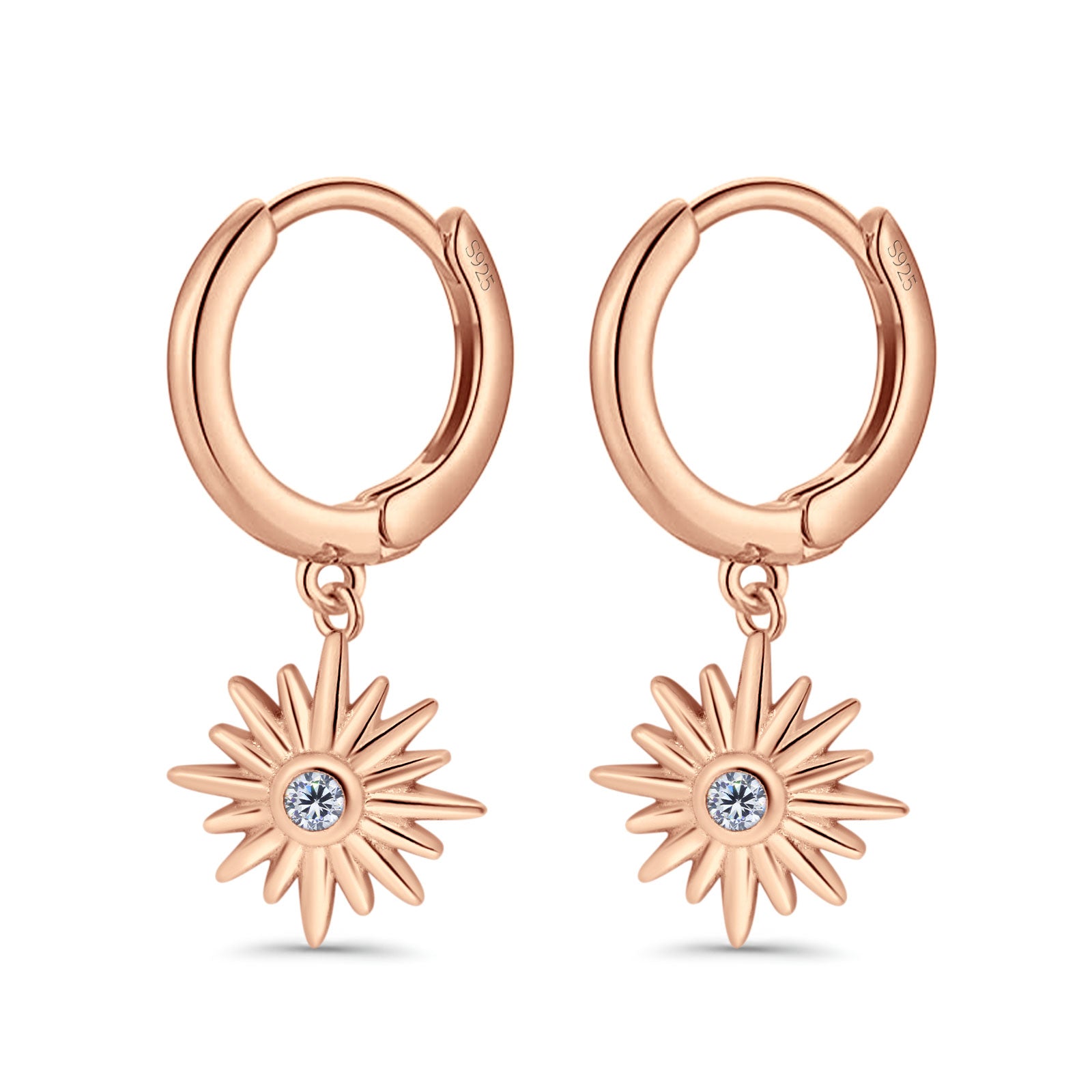 Starburst LeverBack Earrings Hoop Huggie Design Simulated Cubic Zirconia 925 Sterling Silver (40mm)