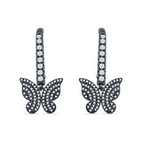 Butterfly Hoop Leverback Earrings Cubic Zirconia 925 Sterling Silver