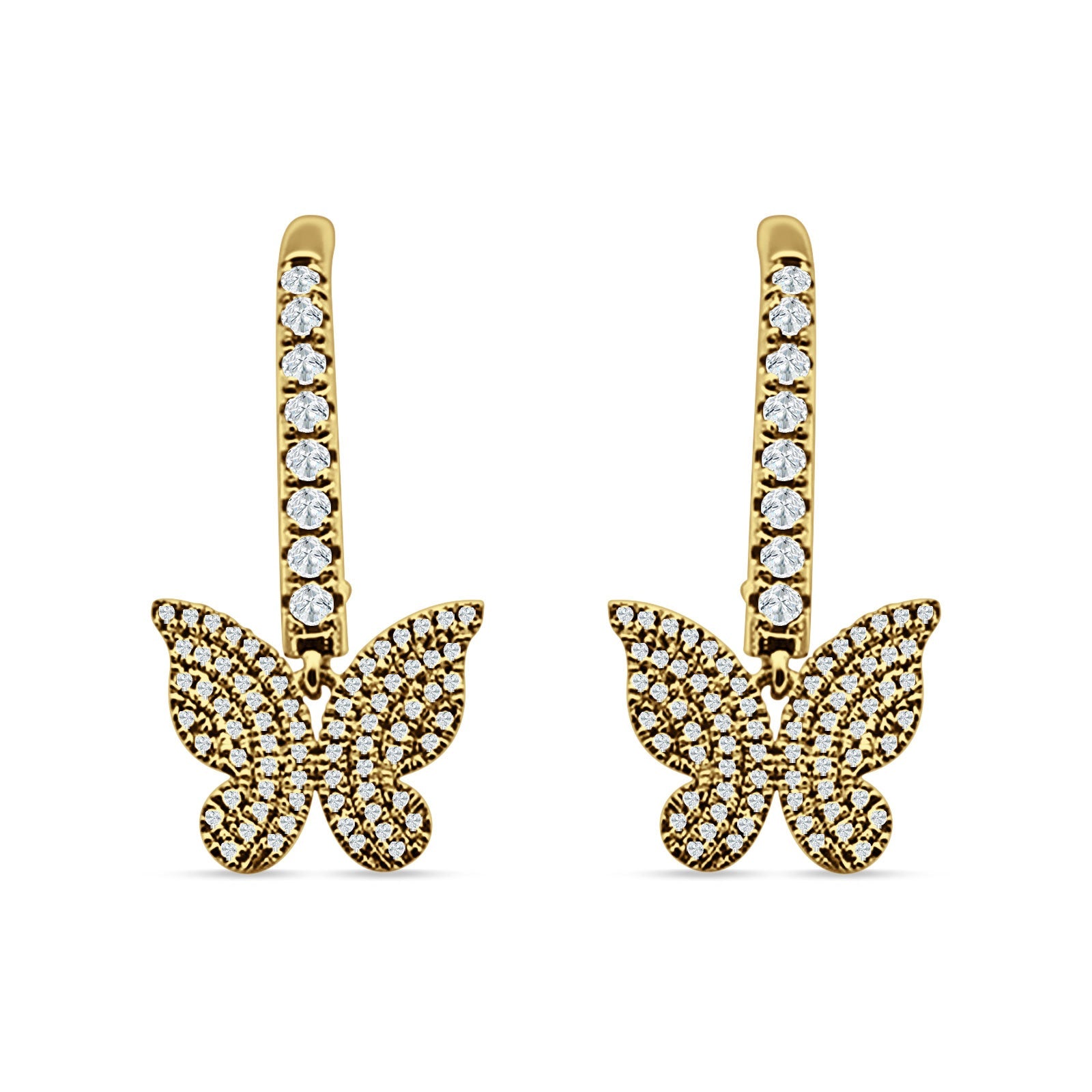 Butterfly Hoop Leverback Earrings Cubic Zirconia 925 Sterling Silver