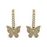 Butterfly Hoop Leverback Earrings Cubic Zirconia 925 Sterling Silver