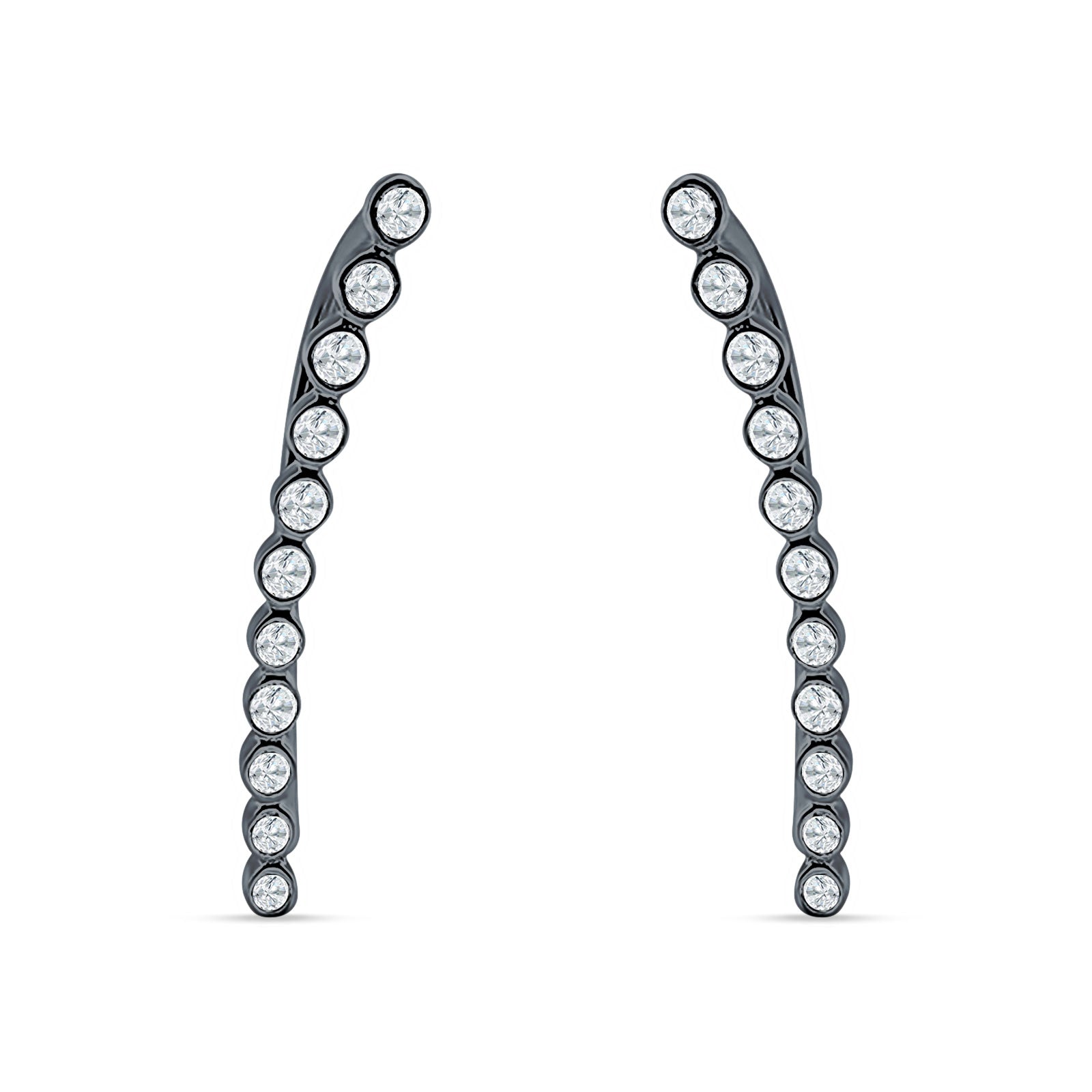 Threader Stud Fishhook Earrings Bezel Line Cubic Zirconia 925 Sterling Silver