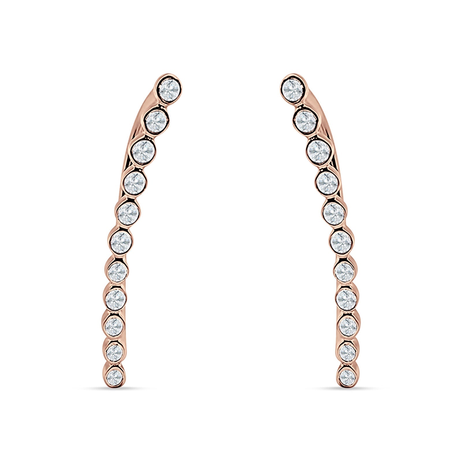 Threader Stud Fishhook Earrings Bezel Line Cubic Zirconia 925 Sterling Silver