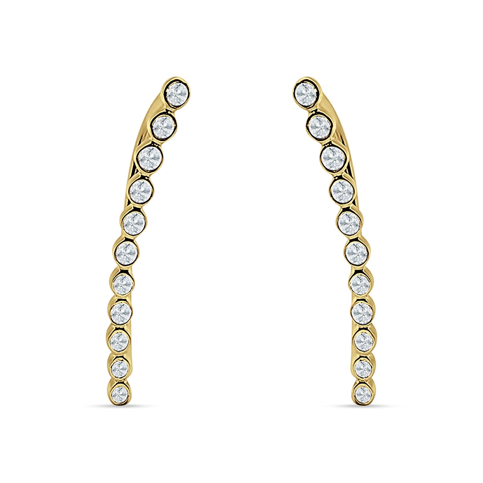 Threader Stud Fishhook Earrings Bezel Line Cubic Zirconia 925 Sterling Silver