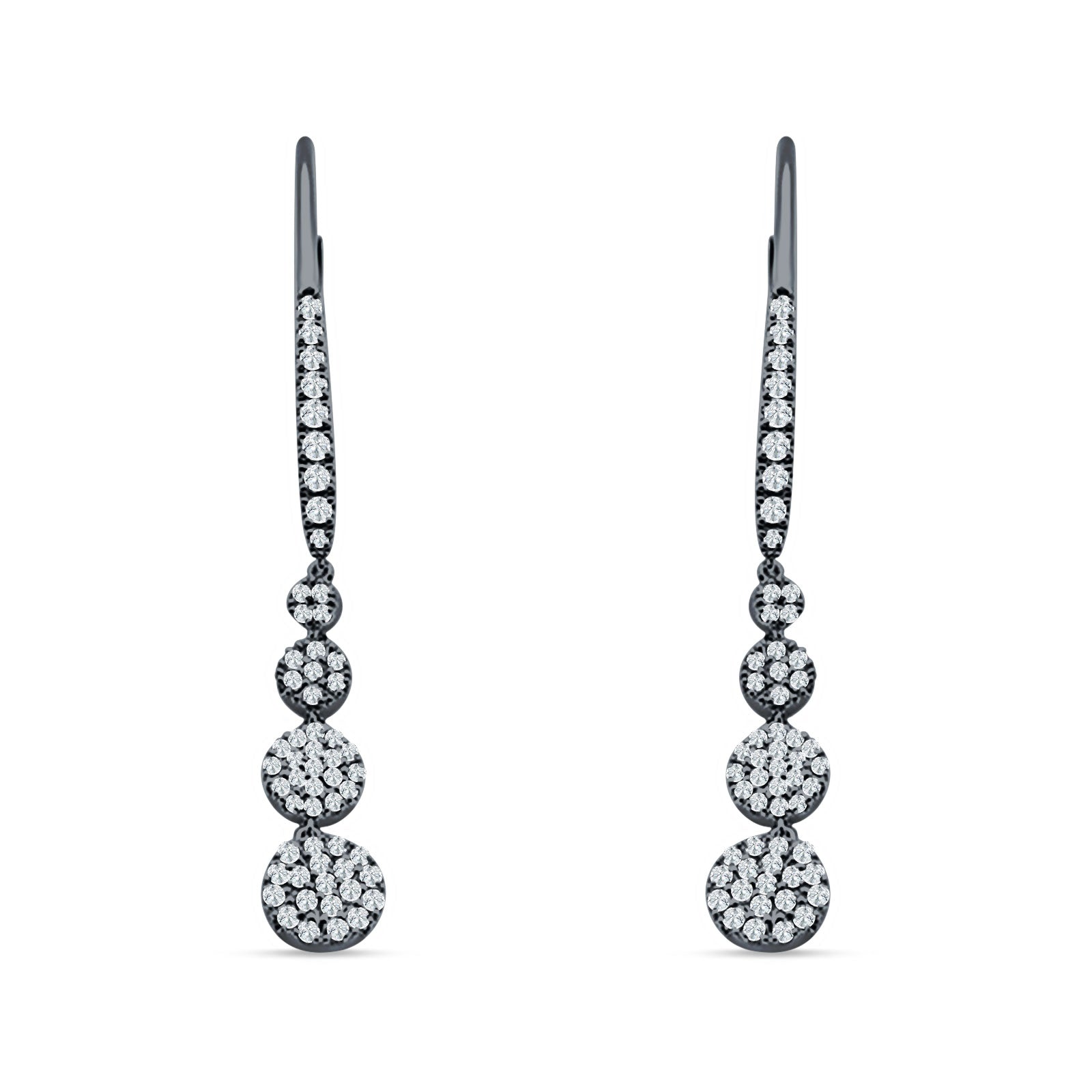 Dangle Drop Leverback Earrings Graduated Circles Cubic Zirconia 925 Sterling Silver