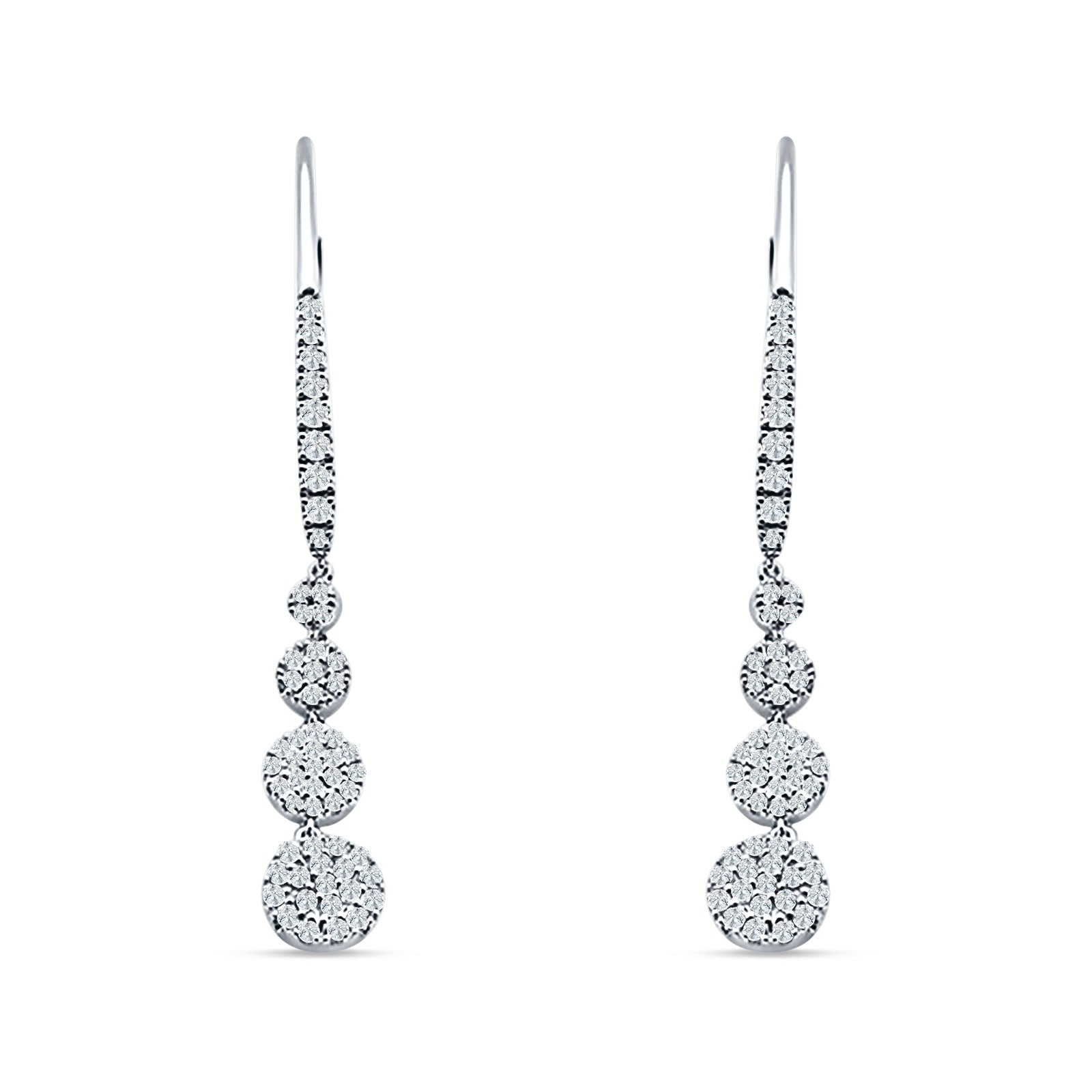 Dangle Drop Leverback Earrings Graduated Circles Cubic Zirconia 925 Sterling Silver