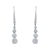 Dangle Drop Leverback Earrings Graduated Circles Cubic Zirconia 925 Sterling Silver