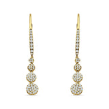 Dangle Drop Leverback Earrings Graduated Circles Cubic Zirconia 925 Sterling Silver