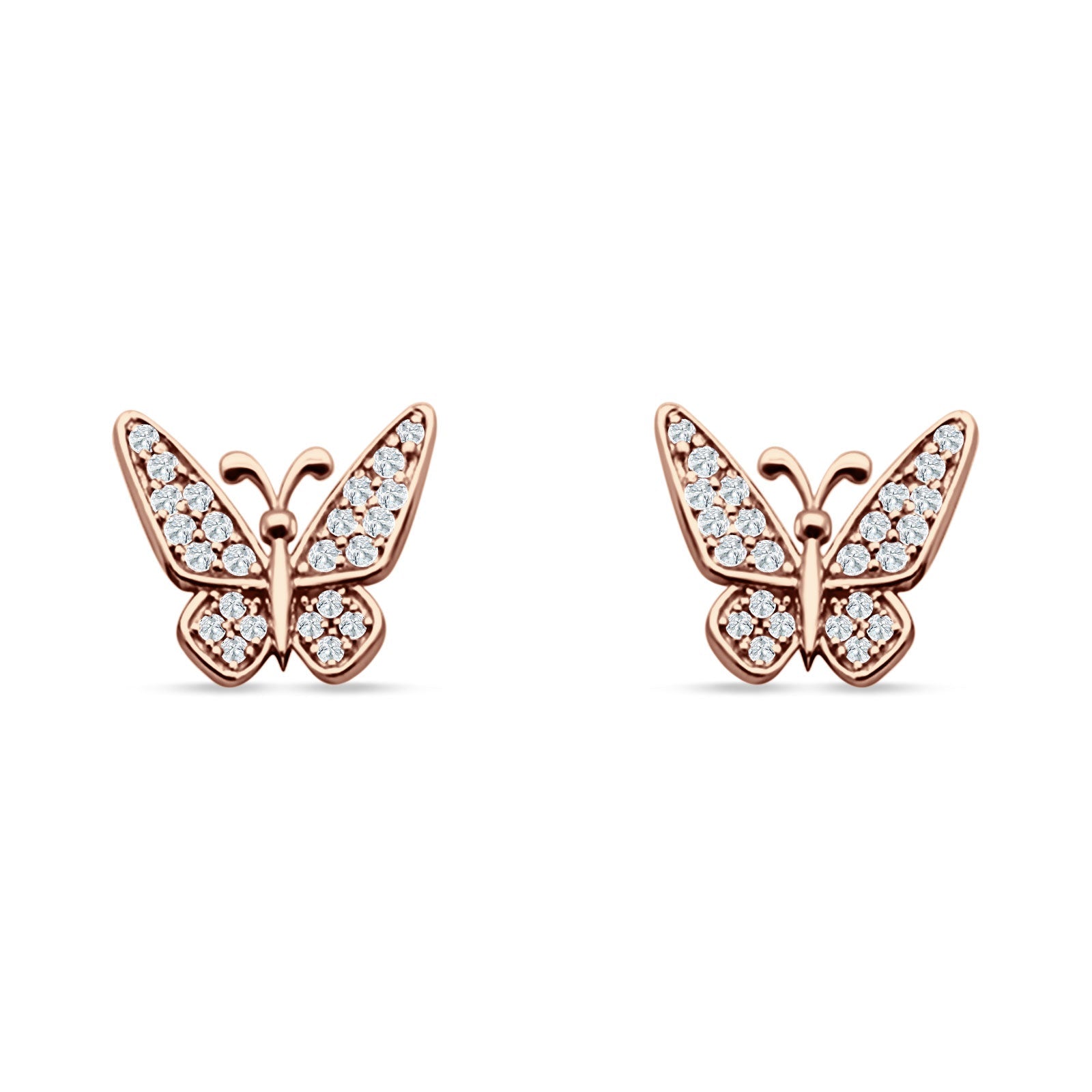 Minimalist Butterfly Stud Earrings Cubic Zirconia 925 Sterling Silver