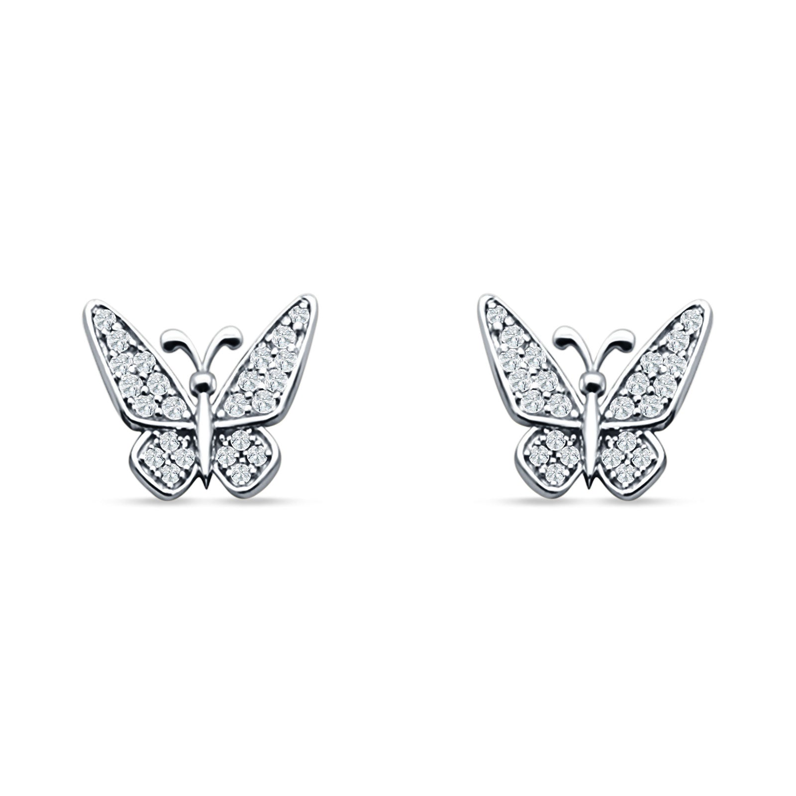 Minimalist Butterfly Stud Earrings Cubic Zirconia 925 Sterling Silver