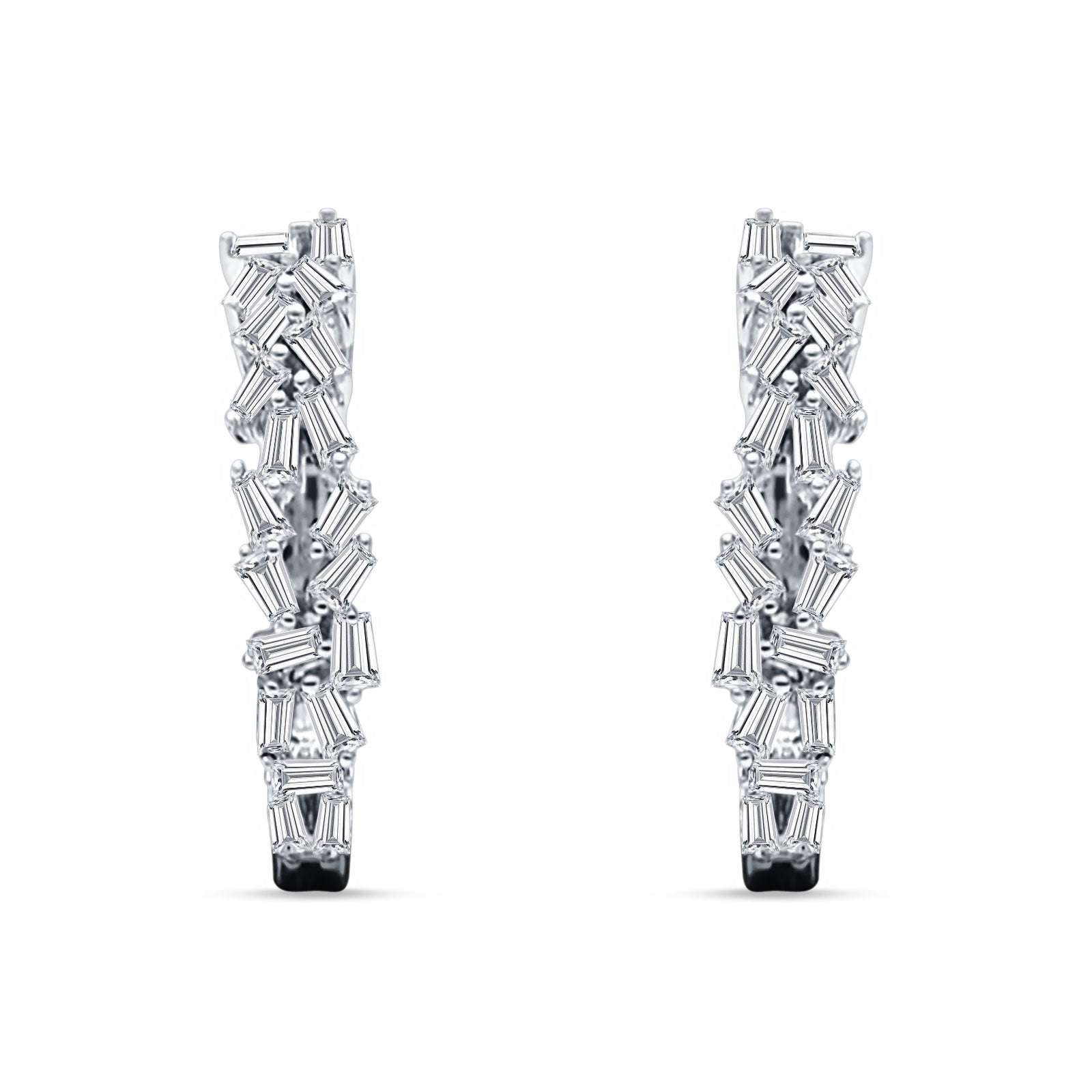 Baguette Cluster Huggie Hoop Earrings Cubic Zirconia 925 Sterling Silver