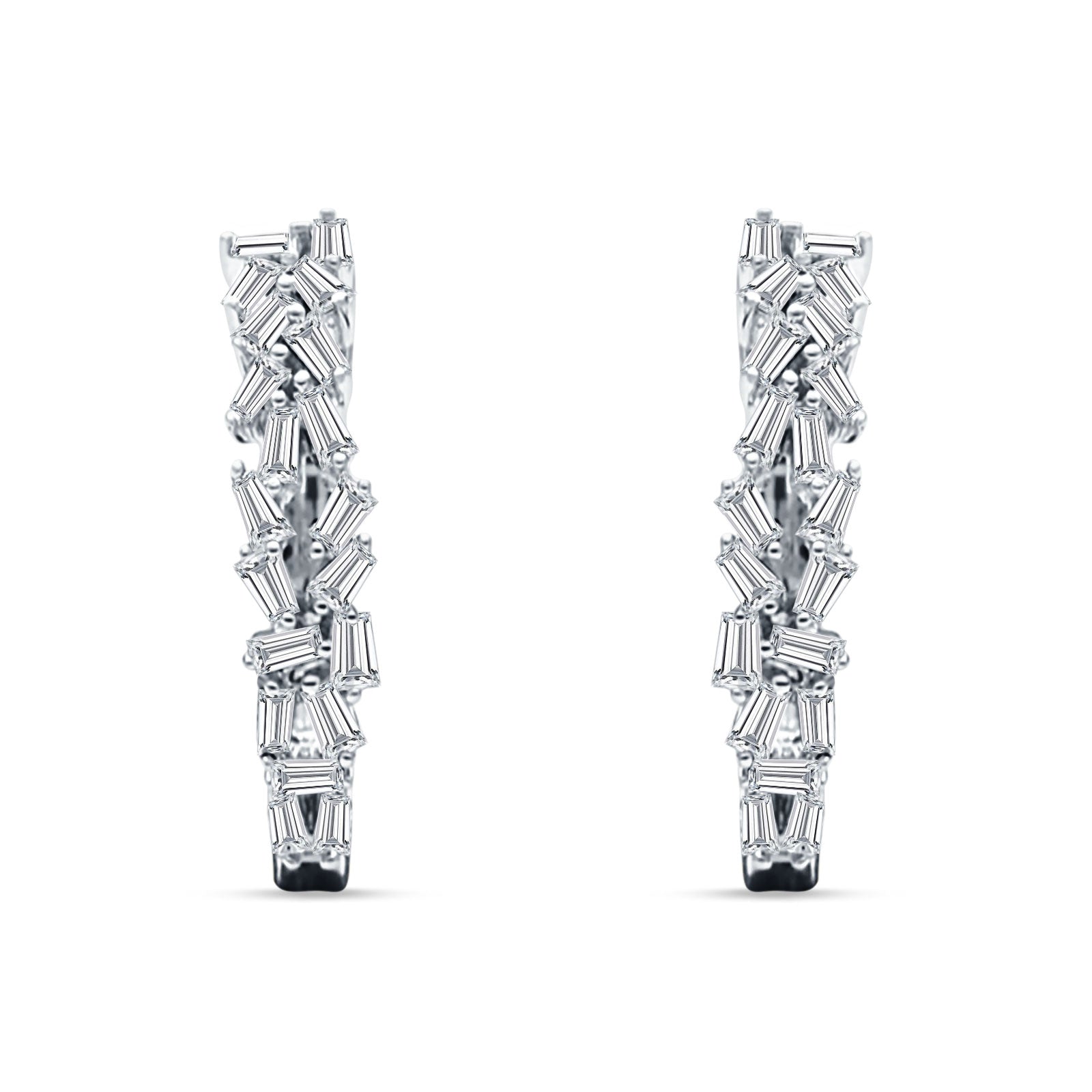 Baguette Cluster Huggie Hoop Earrings Cubic Zirconia 925 Sterling Silver