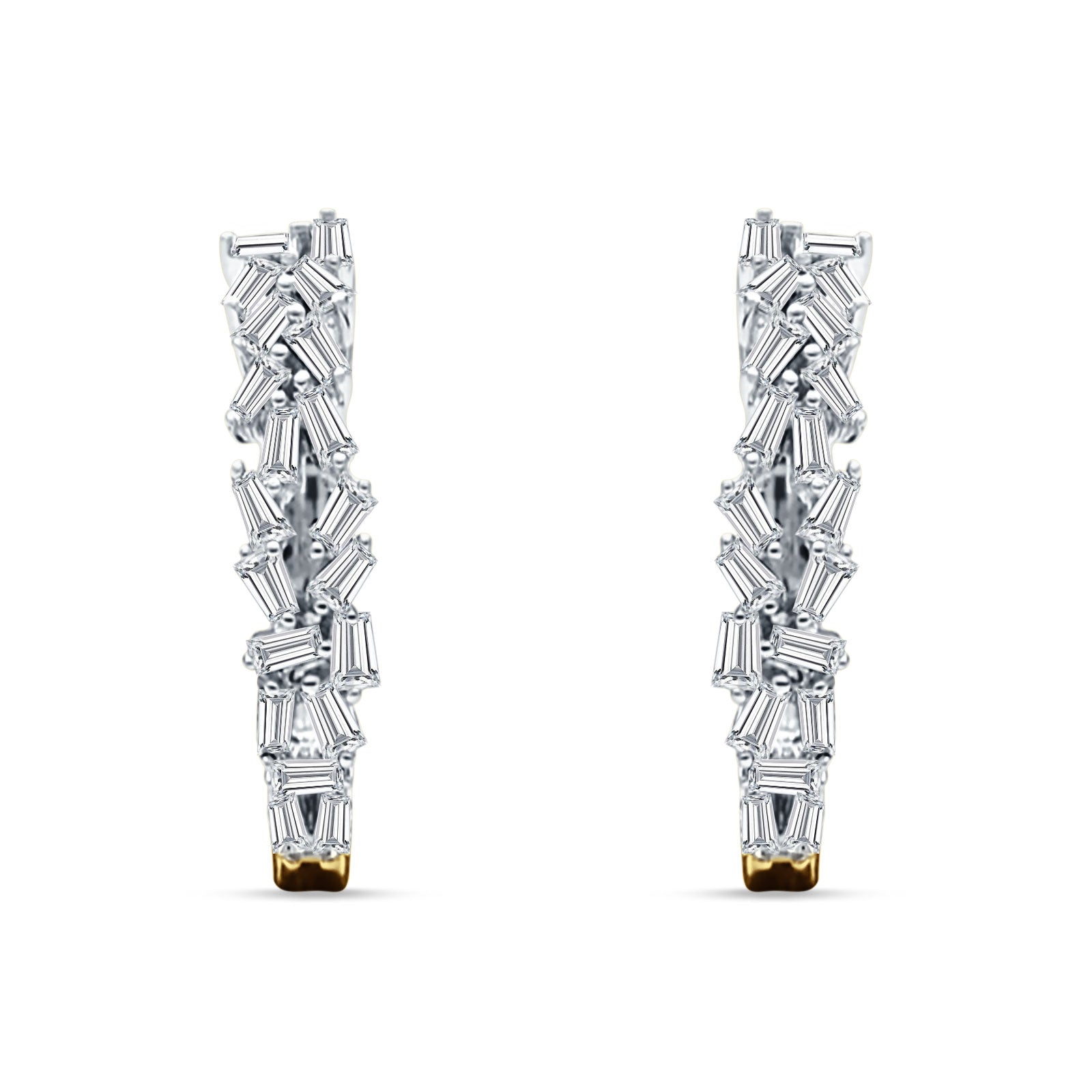 Baguette Cluster Huggie Hoop Earrings Cubic Zirconia 925 Sterling Silver